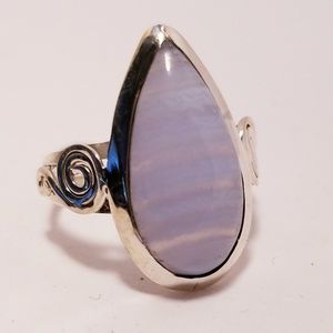 {925}natural blue lace agate ring 7.5